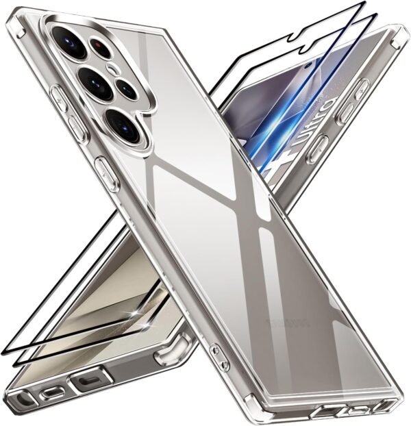 ivoler Case for Samsung Galaxy S24 Ultra 5G 6.8” with 2 Pack Tempered Glass Screen Protector[Full Coverage], [Military Grade Protection] Slim Phone Bumper Cover Clear [Anti-Scratch] [Non-Yellowing]